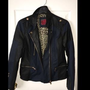 Blue and black biker jacket